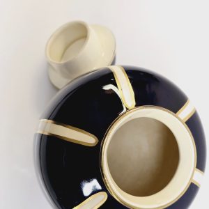 Elegant Blå och Guld Keramikvas med Lock - Klassisk Dekor