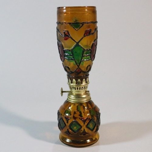 Vintage Oljelampa i bärnstensfärgat glas - DESIGN  SAIL BOAT BRAND, HONG KONG