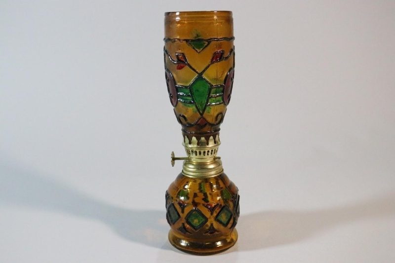 Vintage Oljelampa i bärnstensfärgat glas - DESIGN  SAIL BOAT BRAND, HONG KONG