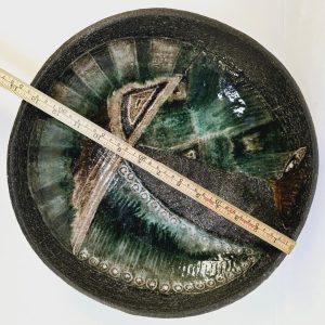 Unik och Handgjord Keramisk Skål med Båtmotiv, 34,5 cm