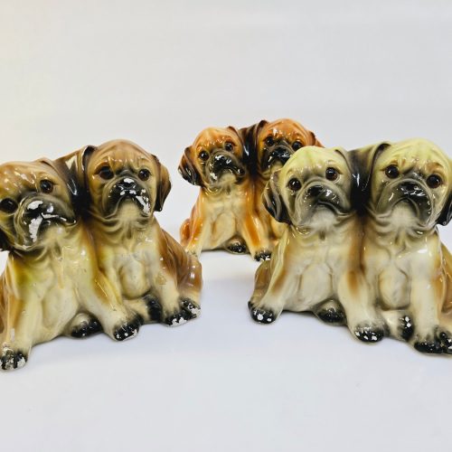 Charmiga Hundfigurer i Keramik – Set om Tre Dubbla Hundar