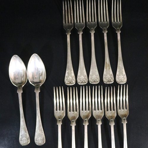 Elegant Bestickset i Nysilver – 11 Gafflar och 2 Skedar, 21 cm