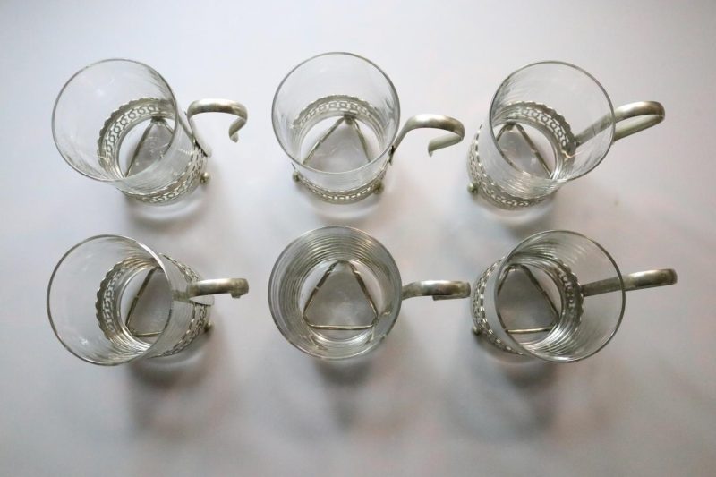 6st Kaffekoppar i glas och metall, Irish Coffee  - ca H10,5cm D6,5cm - Duralex