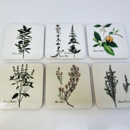 Eleganta underlägg med botaniska illustrationer – set om 6 st.