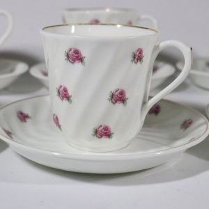 KAFFEKOPPAR MED FAT, 8 st, benporslin, Gustavsberg