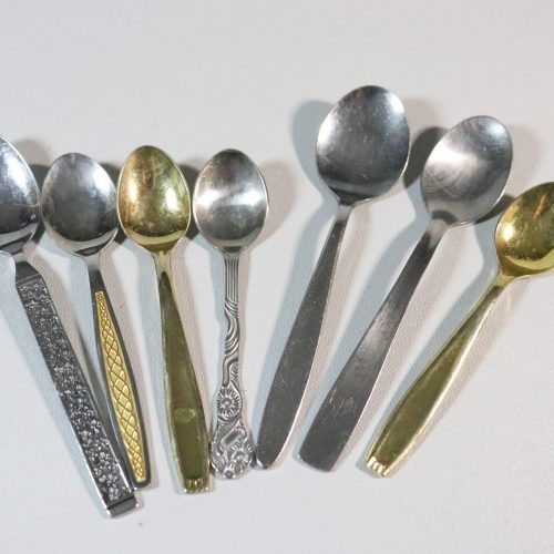 Samling kaffeskedar, blandade modeller, 7st