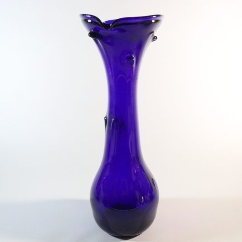 Trumpetvas, koboltblå, troligen från polsk glasbruk - 34cm